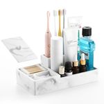 Luxspire Toothbrush Holders, 6 Slots Toothpaste & Toothbrush Holder for Bathroom, Electric Toothbrush Holder, Bathroom Organizer Countertop for Cotton Ball, Cotton Swab, Gravel White