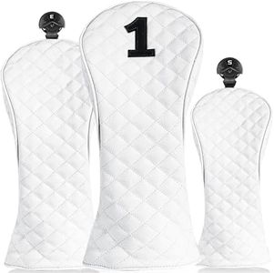 FINGER TEN Golf Club Head Covers for Woods Driver Fairway Hybrid with Interchangeable Number Tag 1 3 5 Premium Leather Headcovers for Women Men (White)