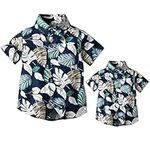 Winmany Family Hawaiian Shirts Father and Son Matching Beachwear Tropical Floral Leaves Print Tops, Blue, 1-2T