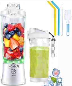 HOMKAI Portable Blender Smoothie Maker, 20Oz Type-C Rechargeable Juicer Blender 6 Blades Fresh Juice Mixer, with Portable Cup Lid, BPA-Free Plastic Bottle for Outdoors Travel, Sports, Kitchen,White