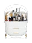 SIOOUI Makeup Organizer Storage Box, Cosmetics Display Case with Transparent Cover, Dust Waterproof Cosmetics Storage Box Suitable for Bathroom Countertop and Bedroom Vanity Dresser (White)