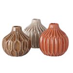 Iconic Scandi Baby Bud Vases, Set of 3, Ribbed, Orange, Tan and Brown, Crackle Suffused, 4.25 Diameter x 4.75 Inches Tall, Modern Home Design