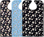 Celley Adult Bibs for Women and Elderly, Reusable and Washable with Crumb Cather Pouch (Spring Flowers)