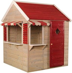 Wendi Toys M16 Beach Shop | Casetta Bambini Giardino di Legno con Finestre, Porta Piena, Persiane, Tende da Sole.