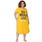 9shines Label Plus Size Knee Length Hosiery Cotton Night Dress | Short Nighty for Women with Pocket | Graphic Print Nightwear | Night Gown for Women. (9SPMY23-FIRE Yellow, XX-Large)