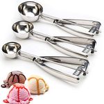 3PCS Ice Cream Scoop, Stainless Steel Cookie Scoop Set Cookie Scoops for Baking, Ice Cream and Melon Baller, Small Size (1.57 Inch)，Medium Size (1.96 Inch)，Large Size (2.36 Inch)