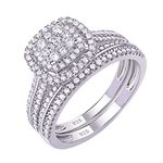 SHELOVES 925 Sterling Silver Bridal Set Rings Wedding Rings Set for Women Halo Round Cz Sz N