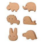 MOROBOR 6pcs Wild Animal Beech Wood Handles,Rabbits, Hippos, Turtles, Lions, Whales, Elephants Shape Handles for Children's Room Decoration Cabinet Knobs