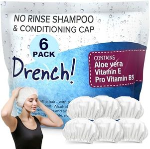 Drench No Water Rinse Free Shampoo Caps 6 packs - Waterless Shampoo and Conditioner - Dry Hair Wash Caps for Bedridden - Contains Aloe Vera, Vitamin E and Provitamin B5 - Dementia products for elderly