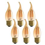 PANLAVIE LED Filament Chandelier Bulb 4W, Vintage Classic Edison Style, E26 Standard Base Amber Glass Light Bulbs, Gold Tint Flame Tip, 40W Equivalent, Ultra Warm White 2200K, Pack of 6