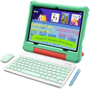 aiprotablet Kids Tablet, Android 16 Tablet for Kids 10 inch Octa-Core 2.2GHz with Case, 30GB RAM 64GB ROM, 2TB Expand, Parental Control, Dual Camera, BT, WiFi, with Keyboard Mouse Stylus, Gift (Green)