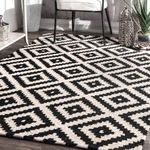 OZONE CARPET Handmade Woollen Loop Pile Carpet for Living Room Bedroom & Hall 5 x 7 feet (150X210 cm) White/Black