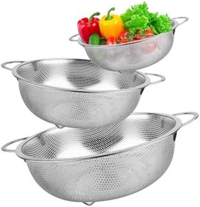 3pcs Passoire Cuisine, Passoire Inox Avec Poignées, Passoires à Pâtes en Acier Tamis Micro Perforée, Crépine à Mailles Fines Polie Brillante, Passoire de Cuisine en Métal Pour Pâtes, Fruits, Légumes