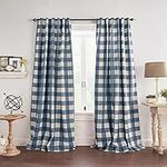 Elrene Home Fashions Farmhouse Living Grainger Buffalo-Check Blackout Window Curtain, Living Room and Bedroom Drape with Rod Pocket Tabs, 52" x 95", Indigo, 1 Panel