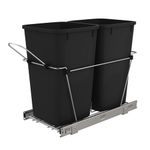 Rev-A-Shelf Pullout Trash Can for Under Kitchen Cabinets 27 Qt 12 Gallon Garbage Waste Recyling Bin with Full Extension Slides, Black, RV-15KD-18C S