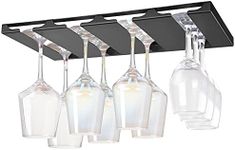 Hanging Wine Glasses Rack, Under Cabinet Stemware Storage Hanger with 4 Rows Metal Bar Shelves for Kitchen Restaurant Cabinets Shelf – Fits from 1.1 to 3.4 inch Base of Goblet HG617