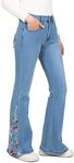 ZENTHACE Women High Waisted Flare Jeans 2023 Trendy Embroidered Bell Bottom Plus Size Bootcut Stretch Jeans Floral Blue 12