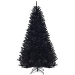 Goplus 7.5ft Unlit Black Christmas Tree, Artificial Halloween Tree with 1258 Branch Tips, Metal Stand, Xmas Full Tree for Indoor Holiday Carnival Party