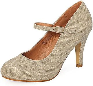 Bella Marie Helena Vintage Retro Mary Jane Round Toe Mid Heels Dress Work Pump Champagne 8