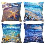 Bogosip Beach Pillows Cover Set of 4 Sea star Decor Throw Pillow Covers Blue Ocean Pillowcase Cushion Case Nature Scenery Pillow Decorative for Couch Sofa Home Home Outdoors 18x18 Inch