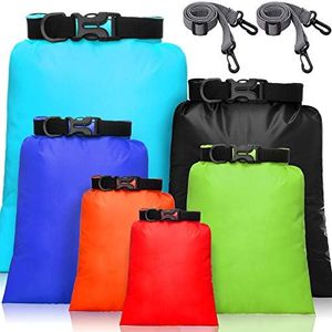 Waterproof Dry Bag Set 15 L+ 8 L +5 L+4 L+3 L+ 2 L Lightweight Sacks and Long Adjustable Shoulder Strap for Kayaking, Rafting, Boating, Hiking, Camping (Colorful, 6 Pcs)