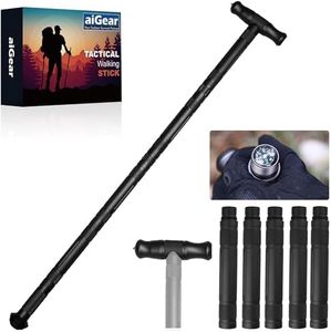 aiGear Premium Walking Hiking Stick CNC Machined Outdoor Trekking Poles with Solid Durable Tools Whistle and Compass Color Black(WS105X)