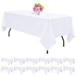 12 Pack Tablecloth 60 x 126 Inch - White Polyester Table Cloth for 8 Foot Rectangle Tables, Premium Stain and Wrinkle Resistant Washable Fabric Table Cover for Wedding Party Banquet Restaurant