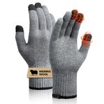 SONORAN Merino Wool Gloves for Men & Women, Touch Screen Warm Gloves Liners Thermal Soft Knit for Driving Running Winter, Mid-gray, Large