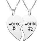 falllea 2 Pcs Friend Necklaces, Weirdo 1 Weirdo 2 Stainless Steel Pendant Friendship Jewellery Forever Split Heart Pendant Set