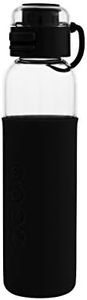 SOMA Glass Water Bottle with Silicone Sleeve, Sport Cap, 17-Ounce, Black