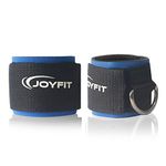 JoyFit Ankle Straps- with D Rings for Cable Machine, Kickbacks, Glute Workouts, Leg Extensions, Curls & Hip Abductors with Padded Neoprene Support for Men and Women [Pair] , Blue