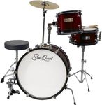 StarQuest Junior 3-Piece Drum Set, Metallic Wine Red Finish with Bass, Snare, Tom and Crash Cymbal, Perfect for Young Drummers and Beginners