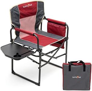 SUNNYFEEL Camping Director Chair, Heavy Duty, Portable Folding Chair with Side Table, Pocket, Handle for Beach/Fishing/Outdoor/Travel/Picnic/Concert, Foldable Table Camp Chairs with Carry Bag (Red)