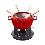 STAUB Cast Iron Fondue Set with 6 Fondue Forks, for Savoyard, Burgundy and Chocolate Fondue, Diameter 20 cm, Cherry