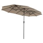 Sekey 220 x 400 cm Double Parasol with Crank | Large Parasol Market Umbrella for Patio, Balcony & Garden, Windproof, Stable UPF 50+, Taupe