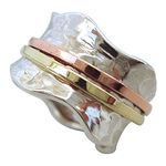 Energy Stone Breeze Sterling Silver Meditation Spinner Ring with Hammered Pattern Shank and Brass & Copper Spinners (Style SR06) (7)