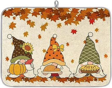 Thanksgiving Day Gnome Dish Drying Mat Washable Drying Mat Dish Pads Absorbent Dish Drainer Mat for Home Dishes Kitchen Counter Sink Dining Table,18 X 24in