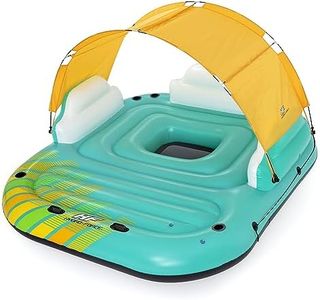 Bestway Hydro Force Sunny 5 Person Inflatable Large Floating Island Lake Water Lounge Raft with Cup Holders and Removable Sunshade, Green