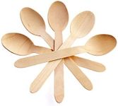 Concession Essentials Disposable Wooden Cutlery Spoons, Compostable and Earth Friendly, 6.25 Inch Length - Pack of 100 Spoons