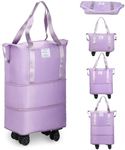 Rolling Duffle Bag with Wheels, VOOWO Expandable Carry On Luggage Bag with Wheels, Foldable Duffle Bag for Travel, Weekend Bag for Women, Travel Duffel Bag with Spinner Wheels, Large Gym Bag, Purple, Expandable Duffel Bag With Wheels