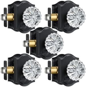 Calzibeno Glass Passage Door Knobs, 5 Pack Daisy Crystal Door Knobs Interior, Passage Glass Door Knobs for Hall and Closet, Black Crystal Door Knob Vintage