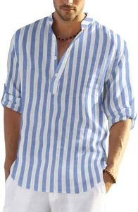 COOFANDY Men's Cotton Linen Henley T-Shirts Long Sleeve Hippie Casual Beach T-Shirts