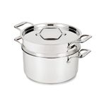 All-Clad Simply Strain Stainless Steel Stockpot, Multipot with Insert & Lid, 8 Quart, Induction, Oven Broiler Safe 600F, Strainer, Pasta Strainer with Handle, Steamer Pot, Pots and Pans Silver