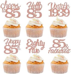 Sotpot 85th Birthday Cupcake Toppers, 30 Pcs Rose Gold Glitter Fabulous/Cheers/Hello 85 Cupcake Picks Birthday Party Cupcake Decorations (6 Styles)