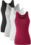 ROSYLINE Basic Tank Tops for Women Undershirts Tank Tops with Scoop Neck cami Yoga Shirts 3-4 Pack Black/White/Grey/Red S