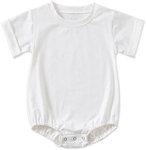 Jimonda Baby Boy Girl Bubble Romper Solid Color Bodysuit Short Sleeve Organic Cotton T-Shirt Outfits Funny Clothes Summer Tops （White，9-12M）