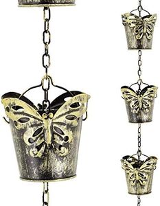 Arcadia Garden Products RC02 Rain Chain, Black Metal with Brushed Brass - Butterfly Pail