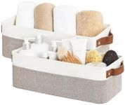 StorageWorks Narrow Storage Bins, Small Baskets for Organizing, Long Storage Basket with Handles, Fabric Storage Bins for Shelf, Brown and White, 2-Pack