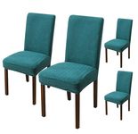 House of Quirk Elastic Jacquard Chair Cover Stretch Removable Washable Short Dining Chair Cover Protector Seat Slipcover (Pack of 4, Teal)