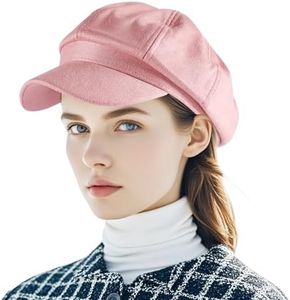 Yoolhamy Newsboy Hat for Women Vintage Classic Octagonal Cabbie Caps Adjustable Fashion Sun Protection Visor Hats (US, Alpha, One Size, Pink)